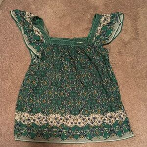 Max Studio Green Cap Sleeve Ruffled Tunic